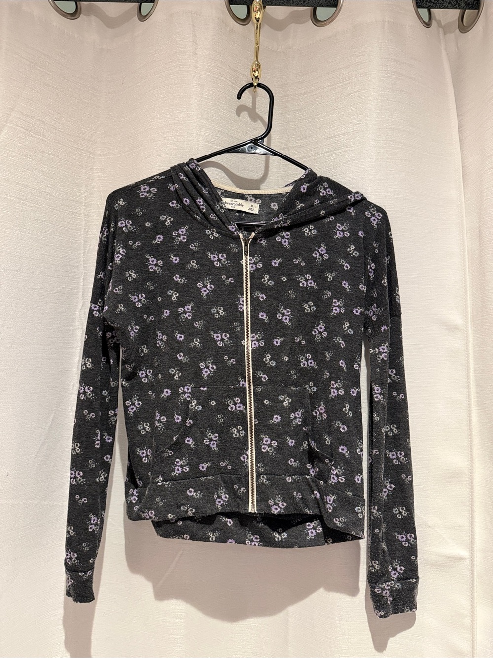 abercrombie kids Black Floral Zip Hoodie